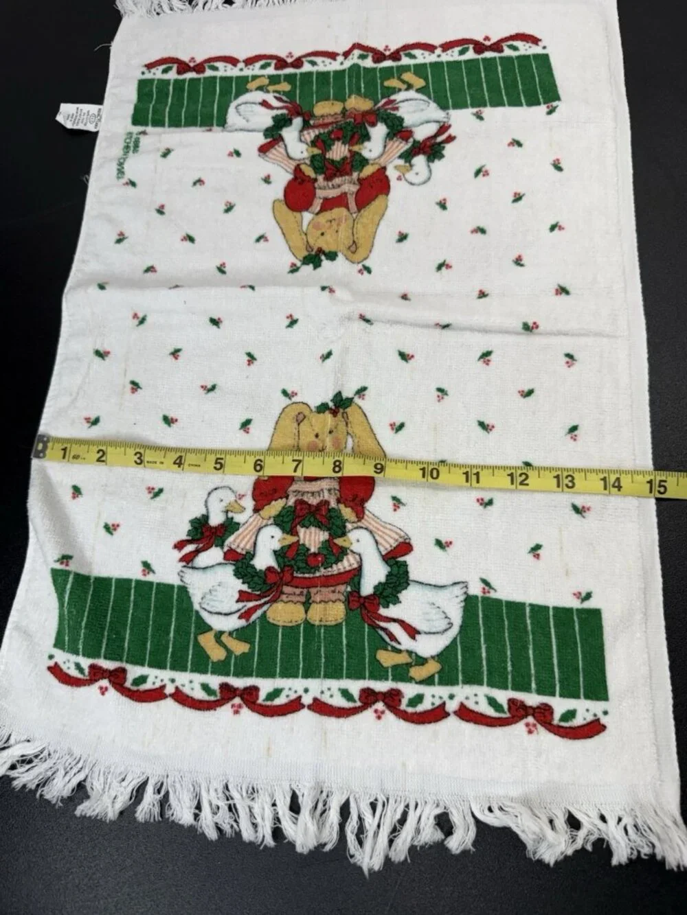 Vintage 90s B&D Royal Terry Kitchen Towel Country Christmas Goose Bunny Rabbit